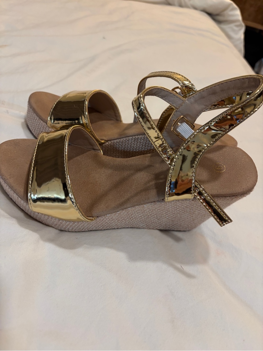 Gold wedge heels Size 6 platform open toe